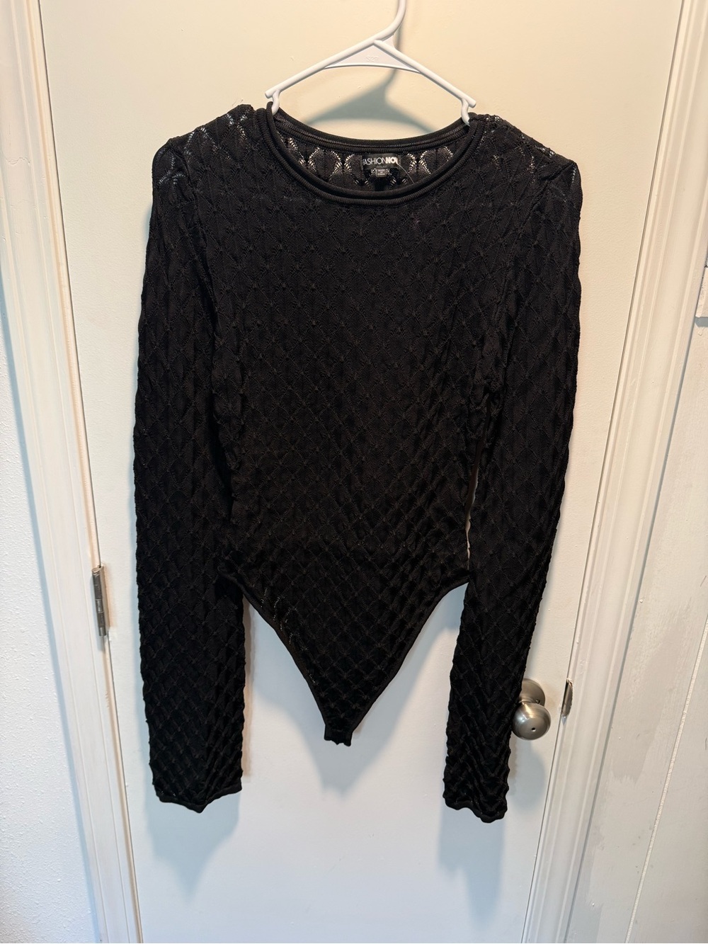 Fashion Nova Black Textured Long Sleeve Bodysuit